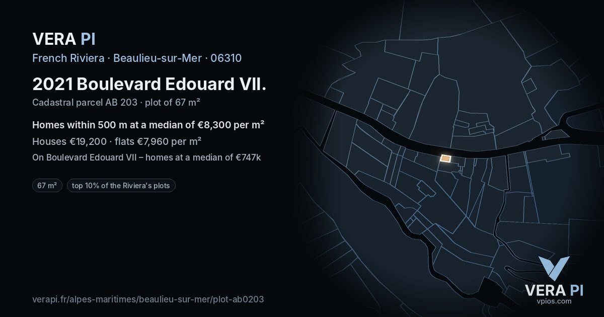 2021 Boulevard Edouard VII, Beaulieu-sur-Mer at night – the plot lit, the parcels around coloured by the prices near them
