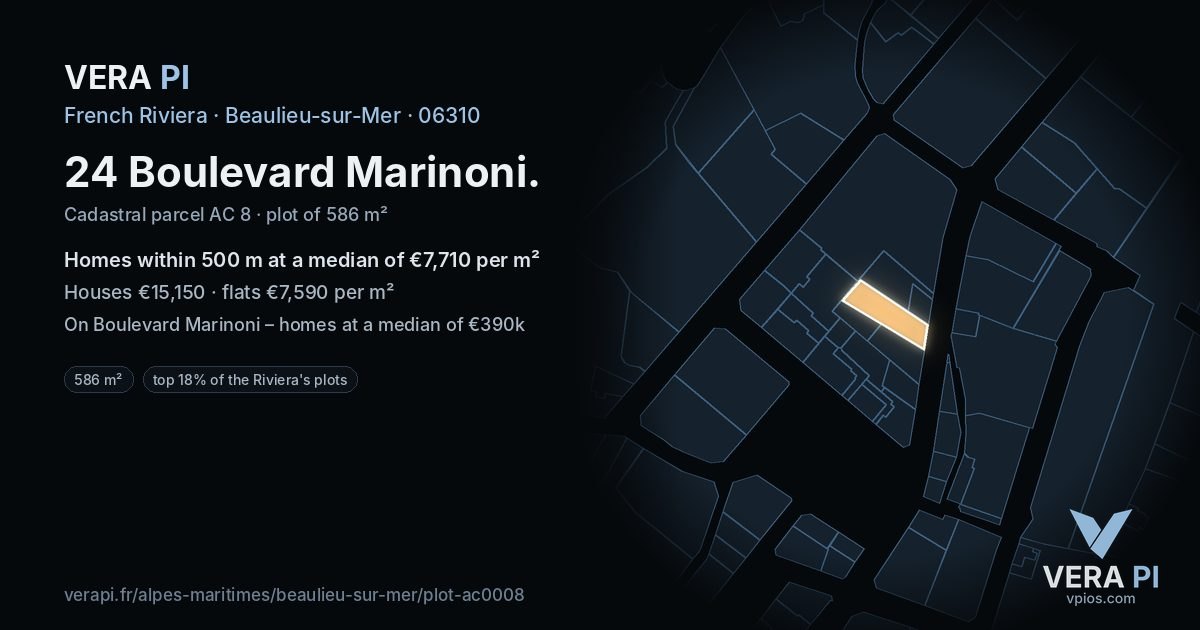 24 Boulevard Marinoni, Beaulieu-sur-Mer at night – the plot lit, the parcels around coloured by the prices near them