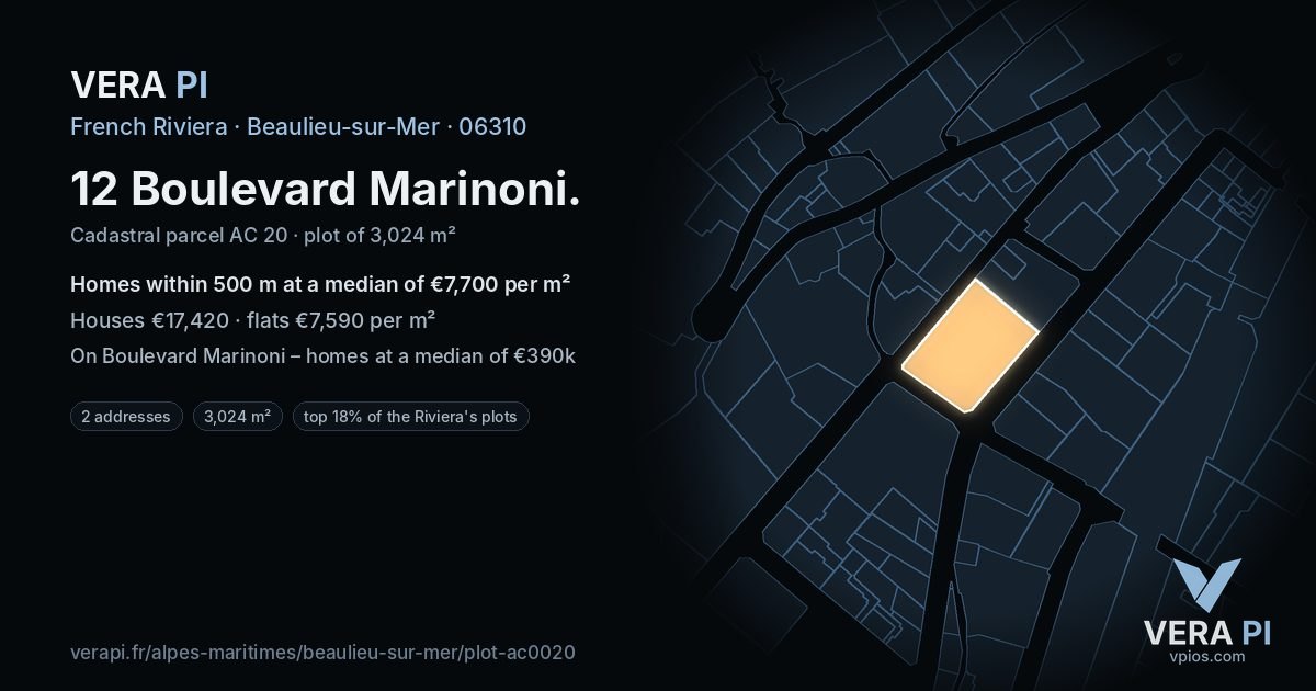 12 Boulevard Marinoni, Beaulieu-sur-Mer at night – the plot lit, the parcels around coloured by the prices near them