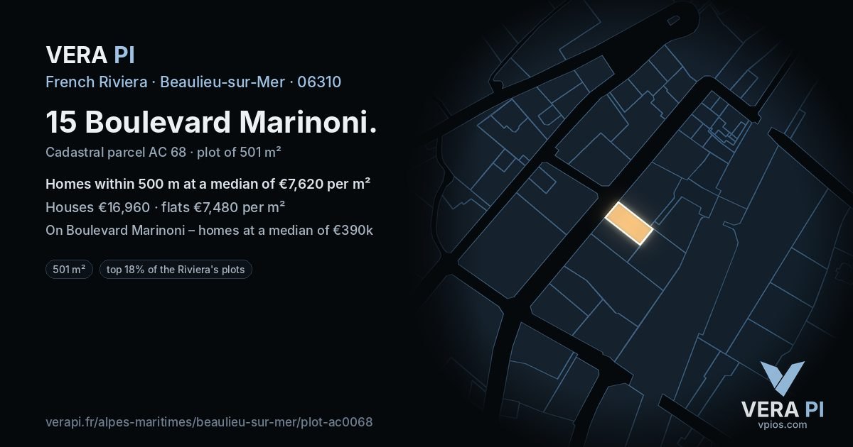 15 Boulevard Marinoni, Beaulieu-sur-Mer at night – the plot lit, the parcels around coloured by the prices near them