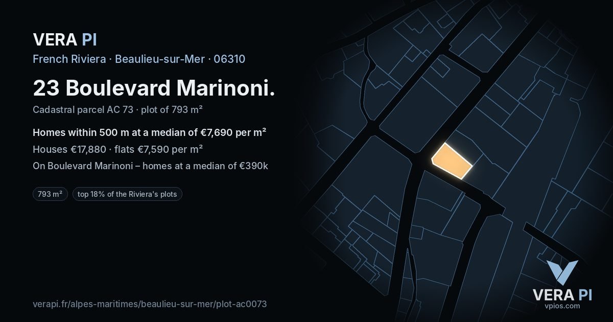 23 Boulevard Marinoni, Beaulieu-sur-Mer at night – the plot lit, the parcels around coloured by the prices near them