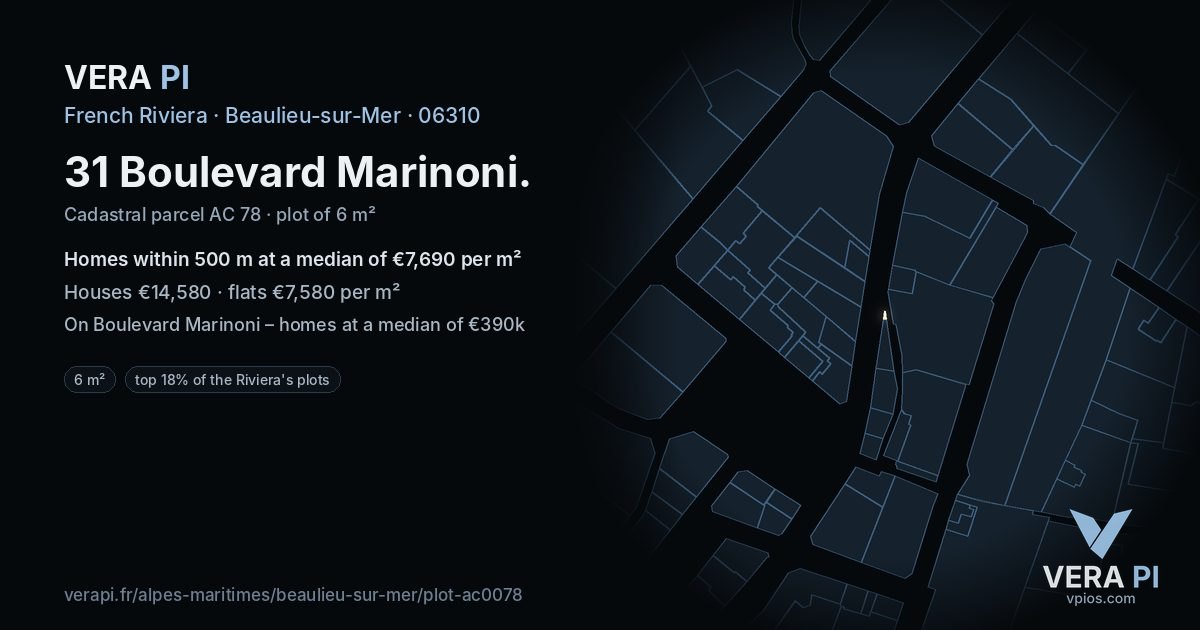 31 Boulevard Marinoni, Beaulieu-sur-Mer at night – the plot lit, the parcels around coloured by the prices near them