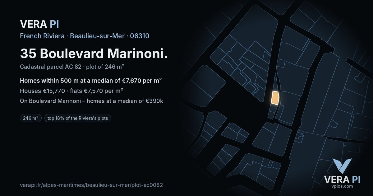 35 Boulevard Marinoni, Beaulieu-sur-Mer at night – the plot lit, the parcels around coloured by the prices near them