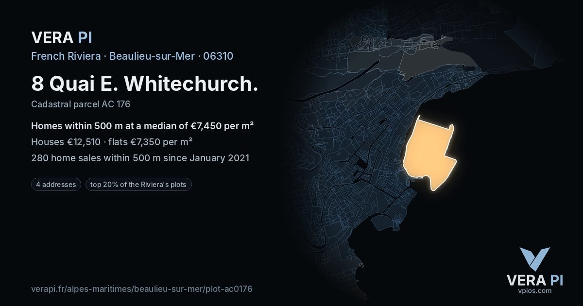 8 Quai E. Whitechurch, Beaulieu-sur-Mer at night – the plot lit, the parcels around coloured by the prices near them