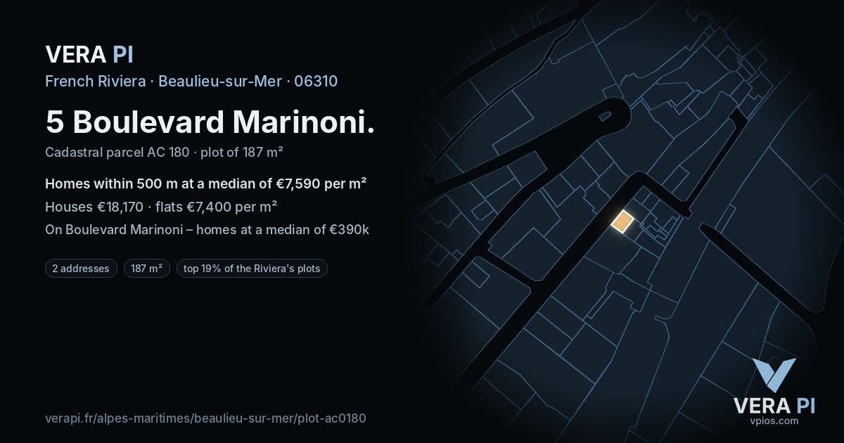 5 Boulevard Marinoni, Beaulieu-sur-Mer at night – the plot lit, the parcels around coloured by the prices near them