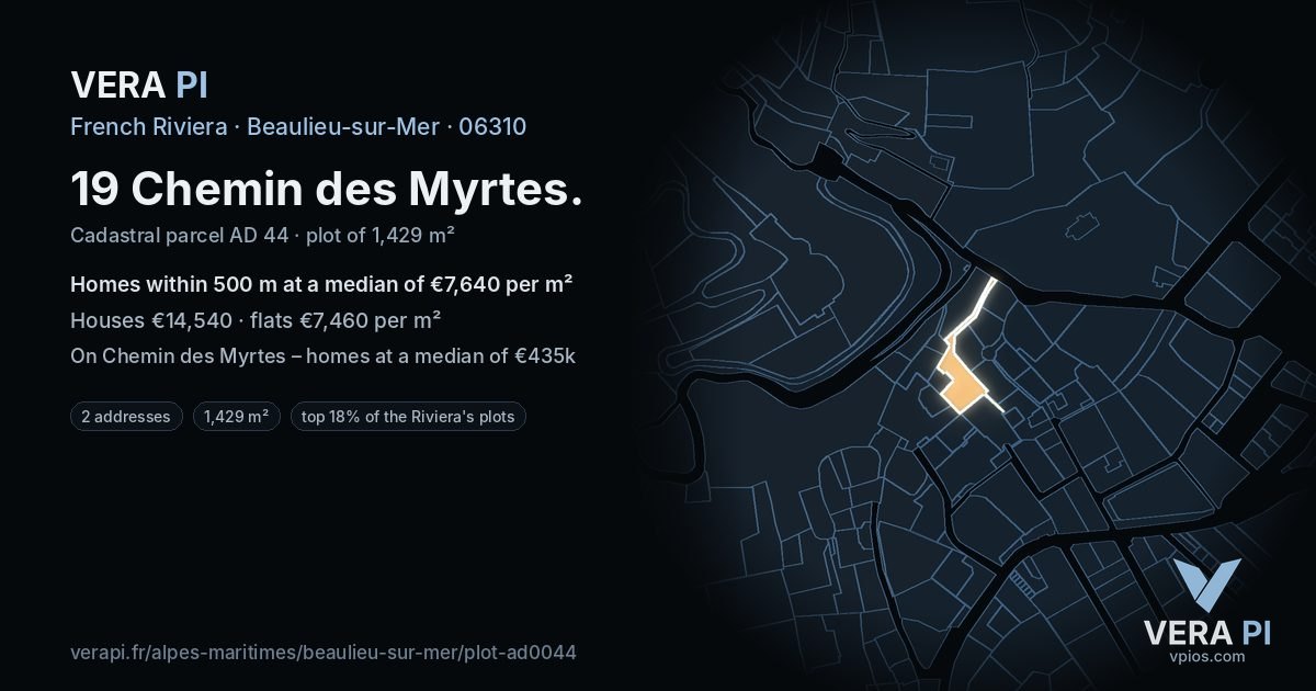 19 Chemin des Myrtes, Beaulieu-sur-Mer at night – the plot lit, the parcels around coloured by the prices near them