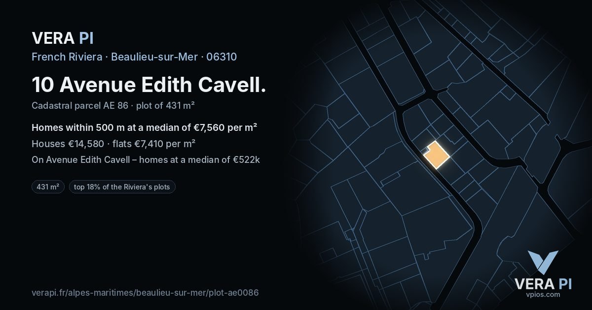 10 Avenue Edith Cavell, Beaulieu-sur-Mer at night – the plot lit, the parcels around coloured by the prices near them