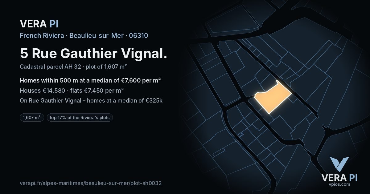 5 Rue Gauthier Vignal, Beaulieu-sur-Mer at night – the plot lit, the parcels around coloured by the prices near them