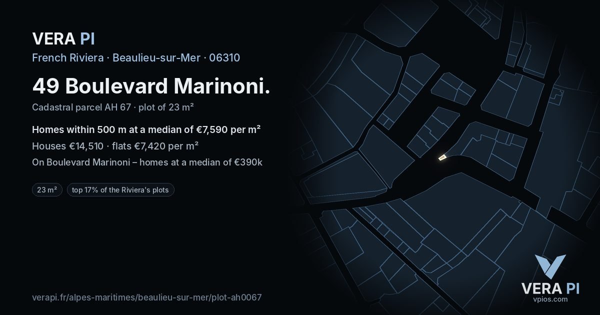 49 Boulevard Marinoni, Beaulieu-sur-Mer at night – the plot lit, the parcels around coloured by the prices near them