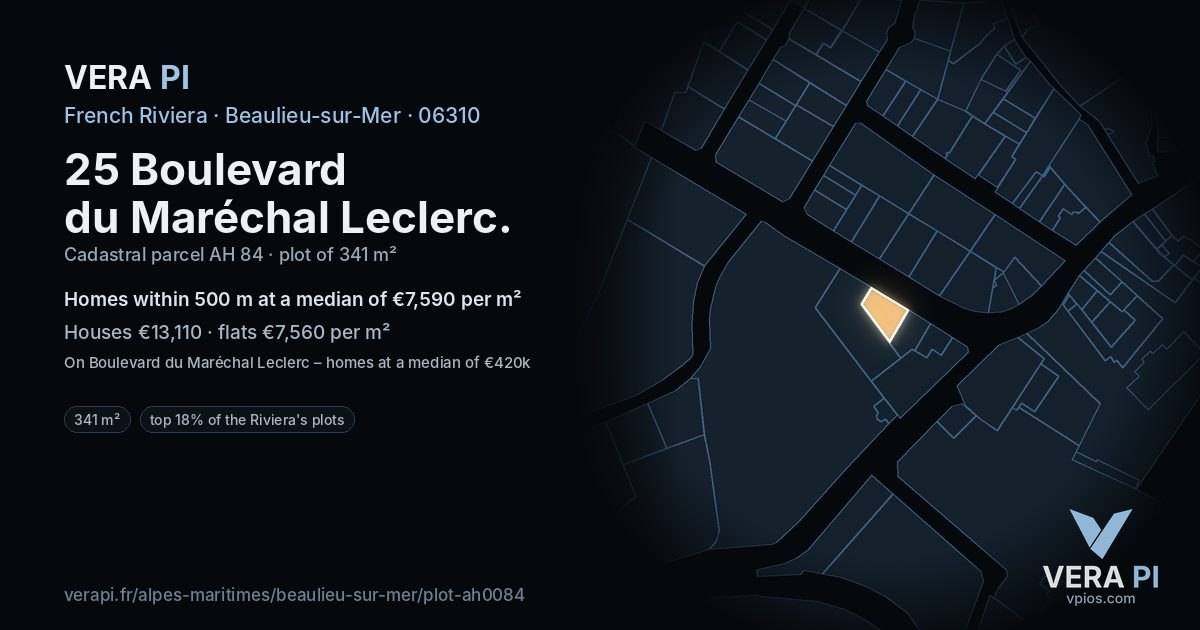 25 Boulevard du Maréchal Leclerc, Beaulieu-sur-Mer at night – the plot lit, the parcels around coloured by the prices near them