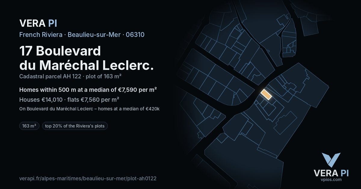 17 Boulevard du Maréchal Leclerc, Beaulieu-sur-Mer at night – the plot lit, the parcels around coloured by the prices near them