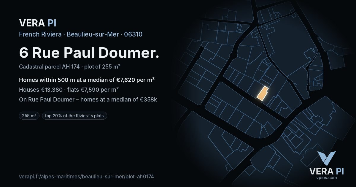 6 Rue Paul Doumer, Beaulieu-sur-Mer at night – the plot lit, the parcels around coloured by the prices near them