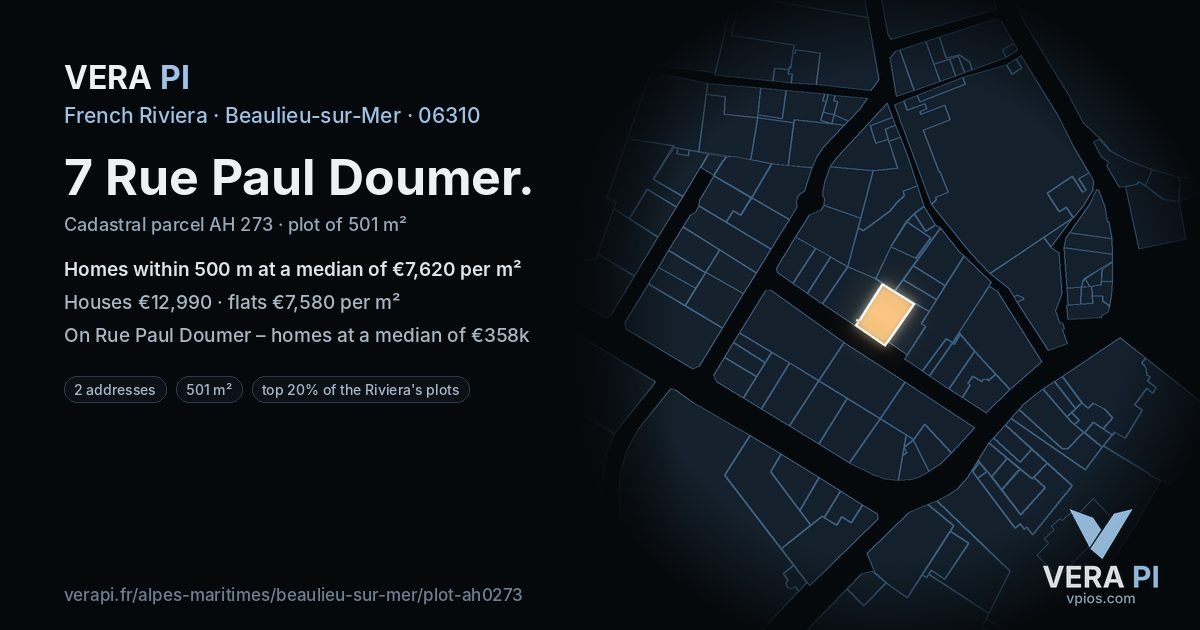 7 Rue Paul Doumer, Beaulieu-sur-Mer at night – the plot lit, the parcels around coloured by the prices near them