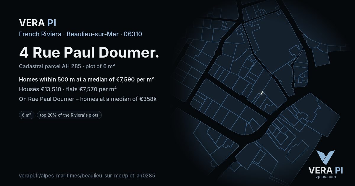 4 Rue Paul Doumer, Beaulieu-sur-Mer at night – the plot lit, the parcels around coloured by the prices near them