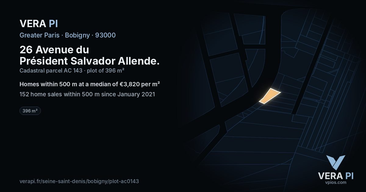 26 Avenue du Président Salvador Allende, Bobigny at night – the plot lit, the parcels around coloured by the prices near them