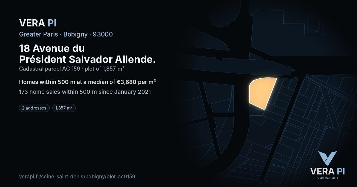 18 Avenue du Président Salvador Allende, Bobigny at night – the plot lit, the parcels around coloured by the prices near them