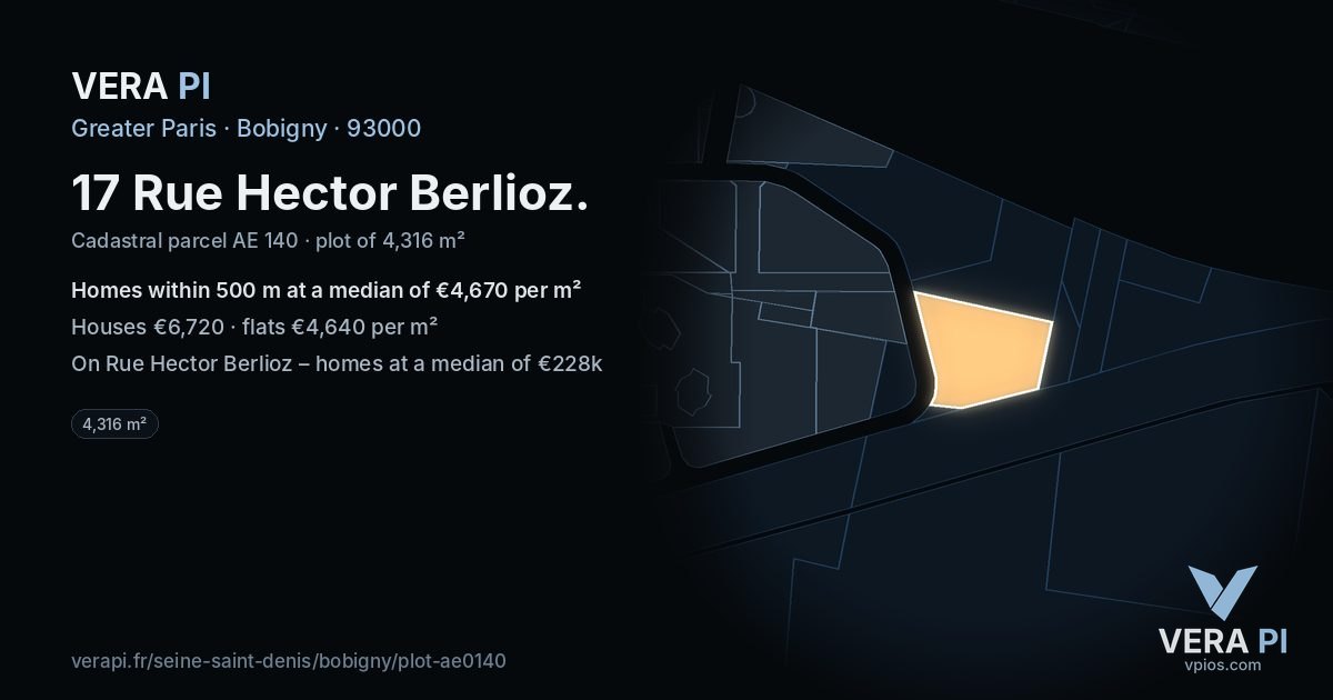 17 Rue Hector Berlioz, Bobigny at night – the plot lit, the parcels around coloured by the prices near them