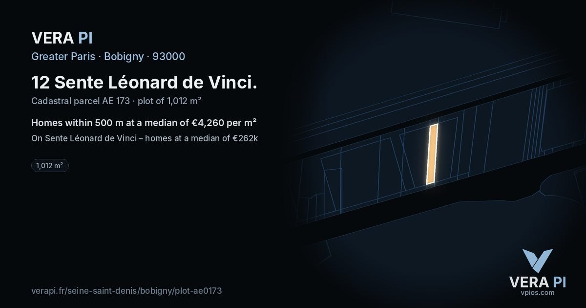 12 Sente Léonard de Vinci, Bobigny at night – the plot lit, the parcels around coloured by the prices near them