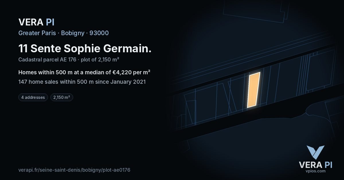 11 Sente Sophie Germain, Bobigny at night – the plot lit, the parcels around coloured by the prices near them