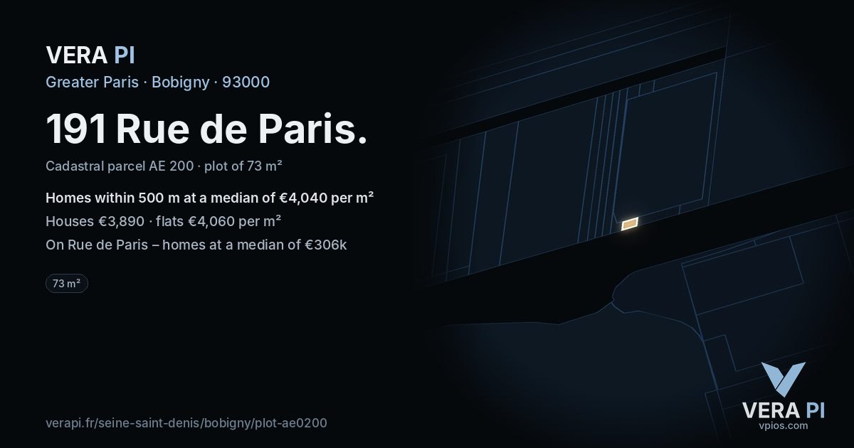 191 Rue de Paris, Bobigny at night – the plot lit, the parcels around coloured by the prices near them