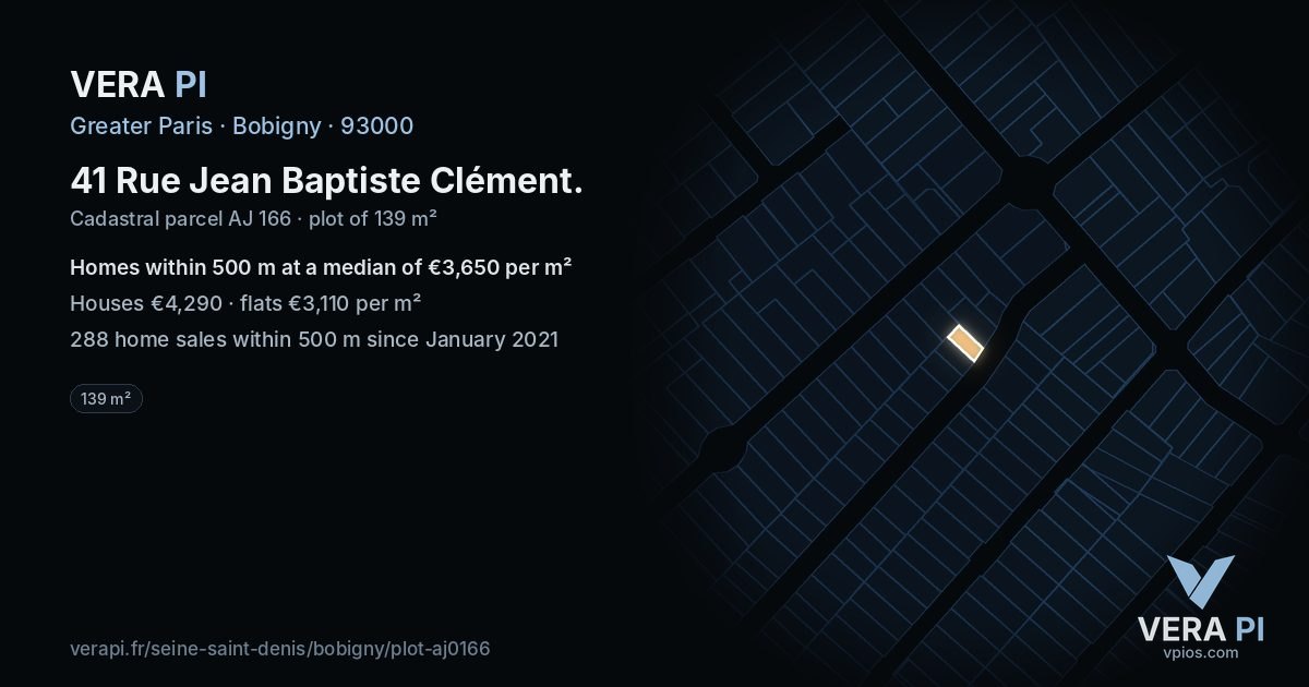 41 Rue Jean Baptiste Clément, Bobigny at night – the plot lit, the parcels around coloured by the prices near them