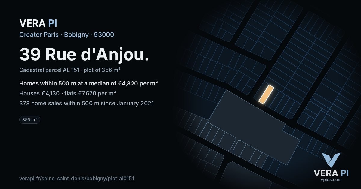 39 Rue d'Anjou, Bobigny at night – the plot lit, the parcels around coloured by the prices near them
