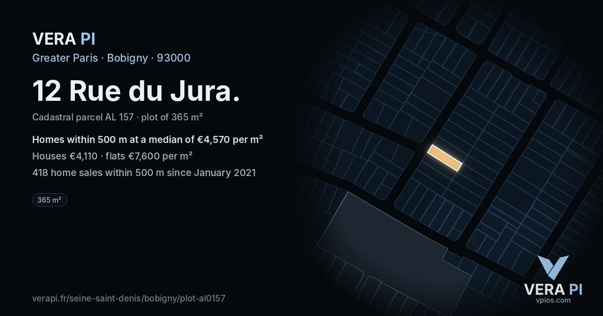 12 Rue du Jura, Bobigny at night – the plot lit, the parcels around coloured by the prices near them