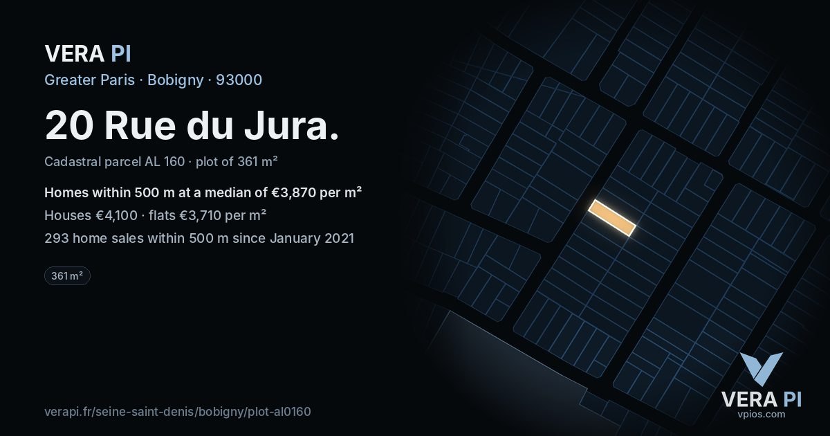 20 Rue du Jura, Bobigny at night – the plot lit, the parcels around coloured by the prices near them