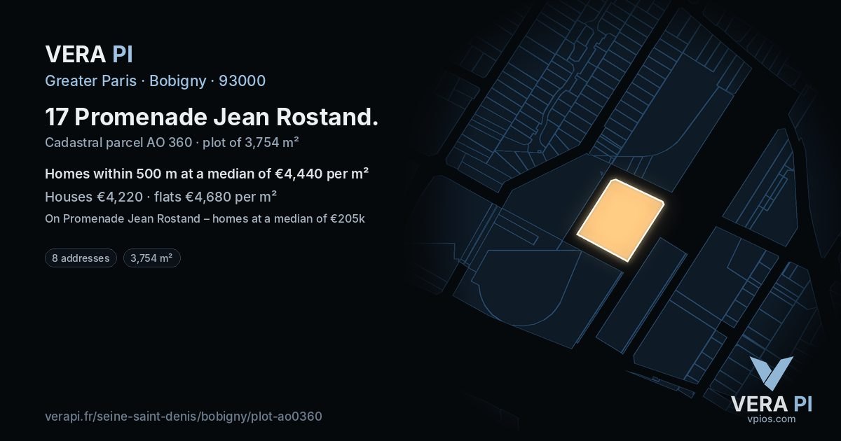 17 Promenade Jean Rostand, Bobigny at night – the plot lit, the parcels around coloured by the prices near them