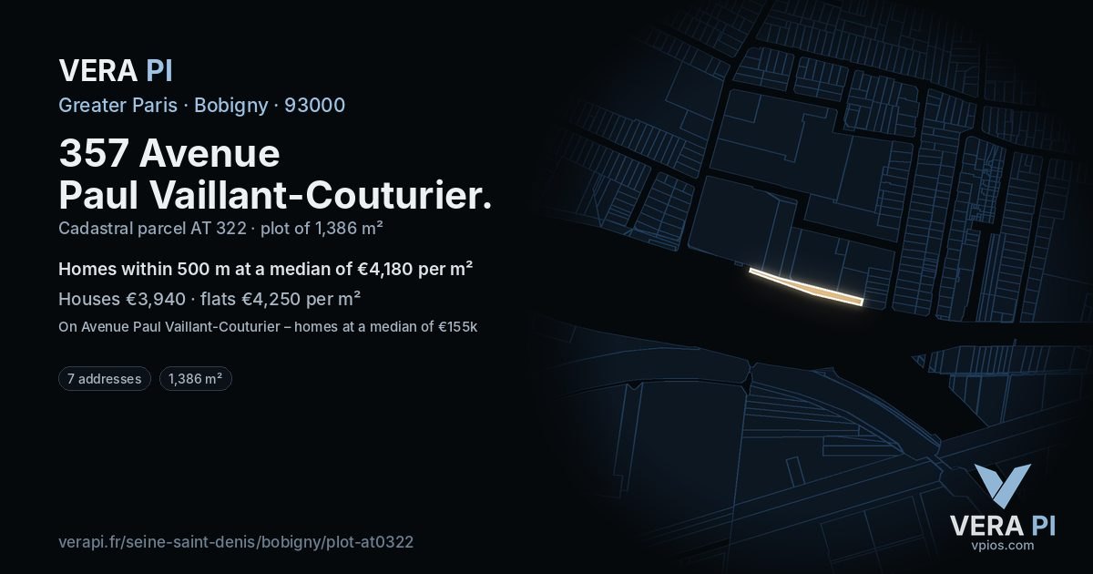 357 Avenue Paul Vaillant-Couturier, Bobigny at night – the plot lit, the parcels around coloured by the prices near them