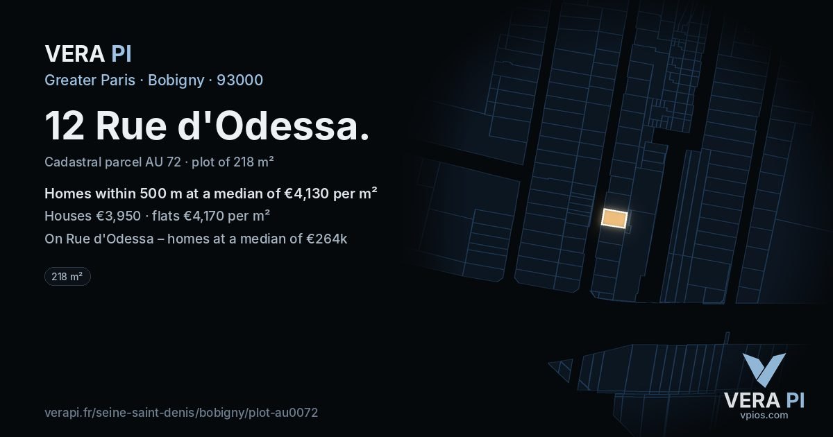 12 Rue d'Odessa, Bobigny at night – the plot lit, the parcels around coloured by the prices near them