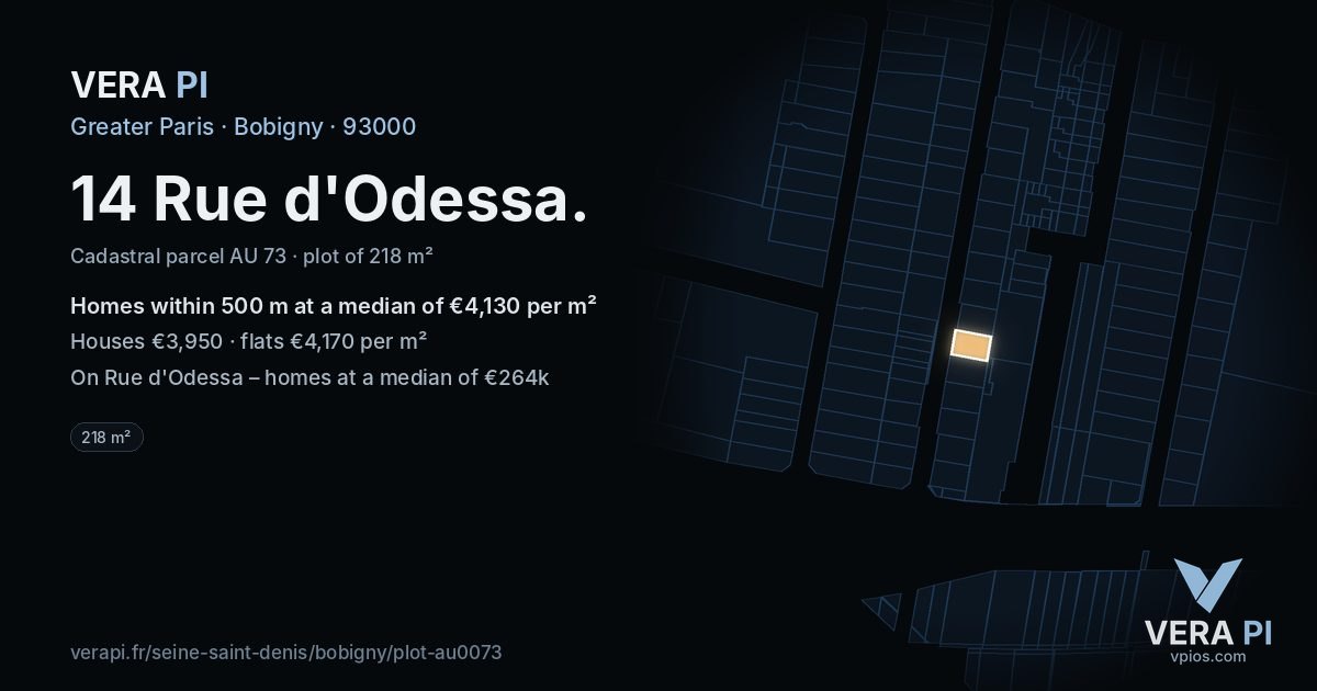 14 Rue d'Odessa, Bobigny at night – the plot lit, the parcels around coloured by the prices near them