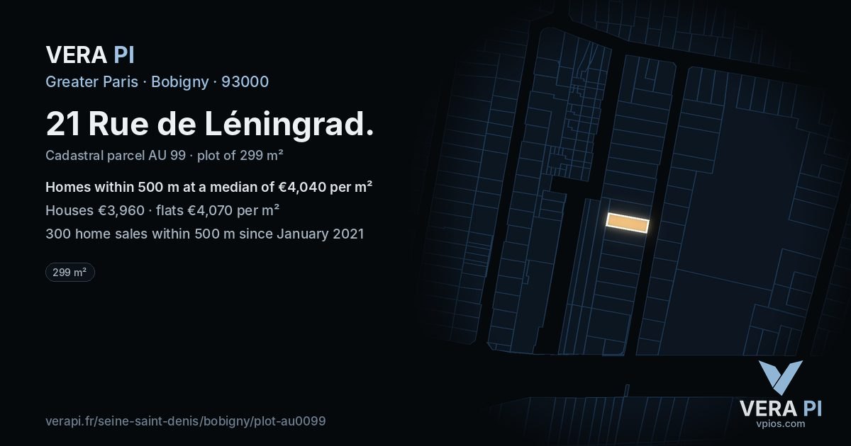 21 Rue de Léningrad, Bobigny at night – the plot lit, the parcels around coloured by the prices near them