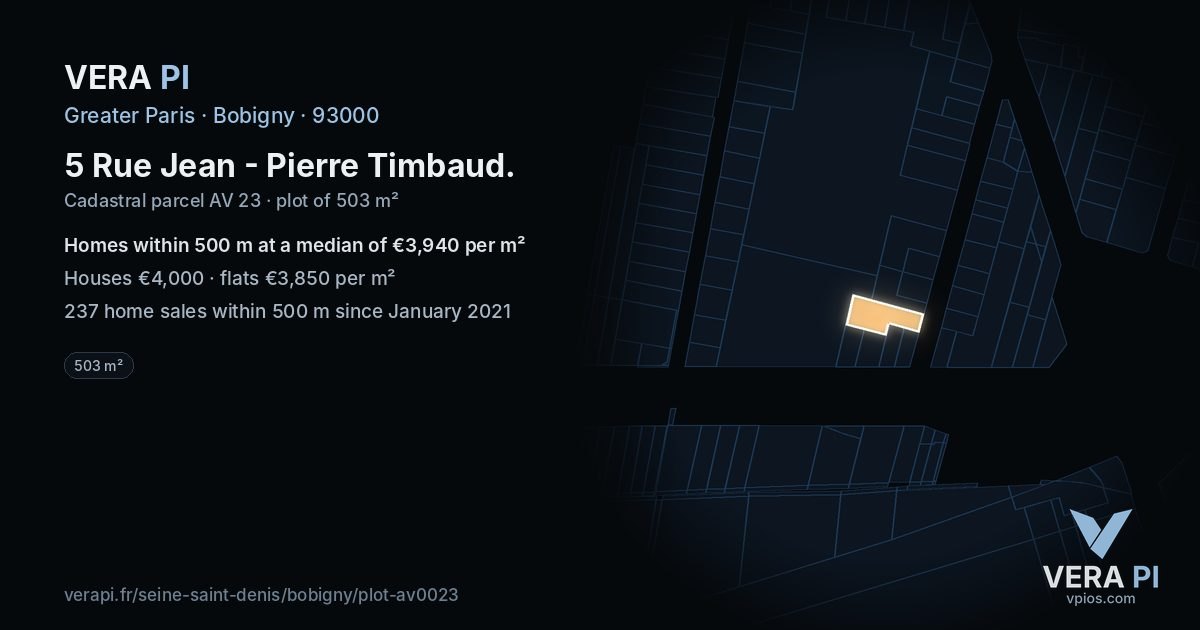 5 Rue Jean - Pierre Timbaud, Bobigny at night – the plot lit, the parcels around coloured by the prices near them