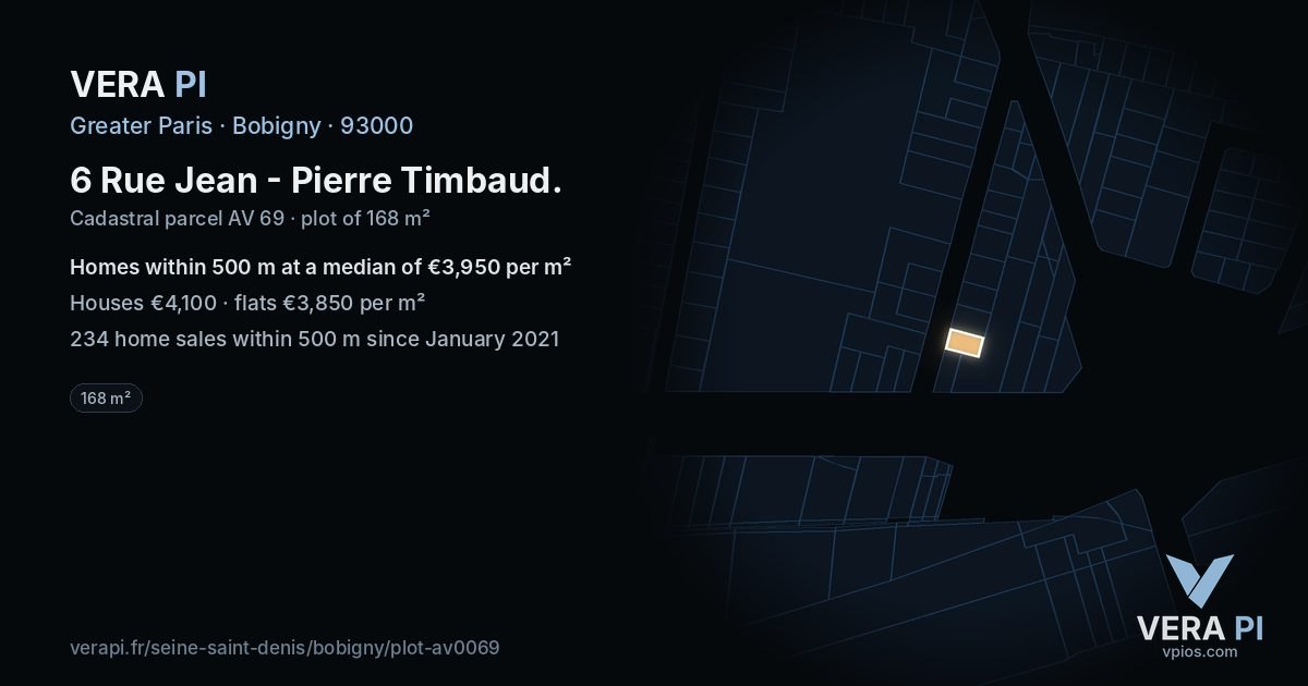 6 Rue Jean - Pierre Timbaud, Bobigny at night – the plot lit, the parcels around coloured by the prices near them