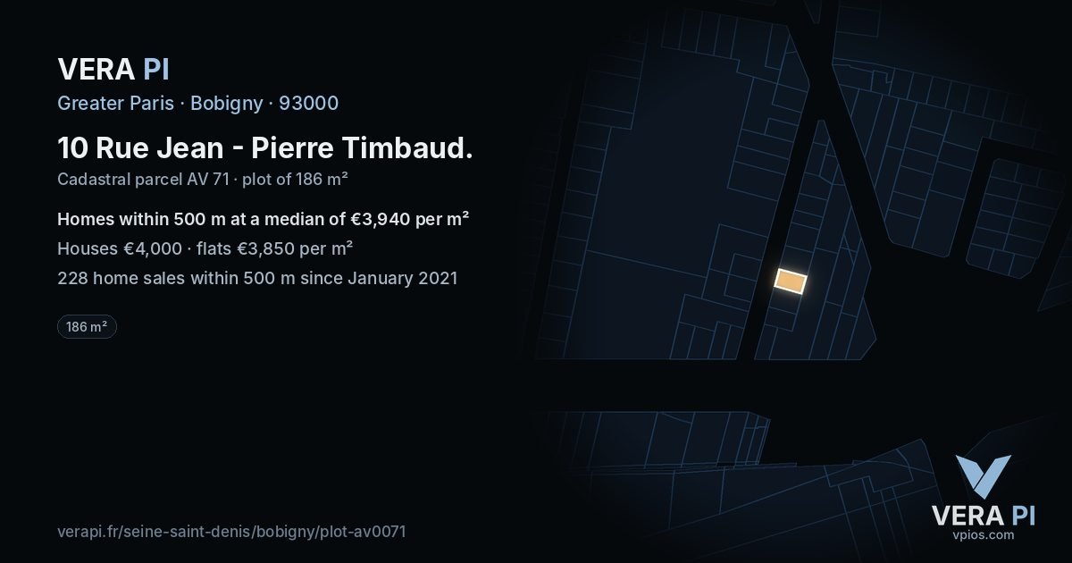10 Rue Jean - Pierre Timbaud, Bobigny at night – the plot lit, the parcels around coloured by the prices near them