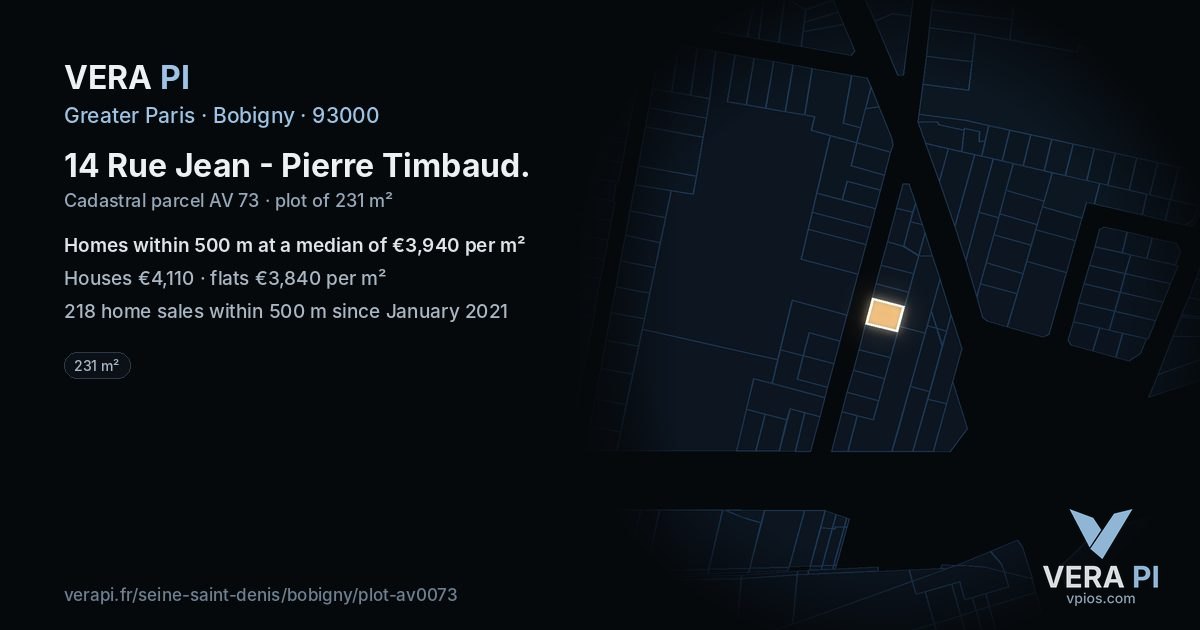 14 Rue Jean - Pierre Timbaud, Bobigny at night – the plot lit, the parcels around coloured by the prices near them