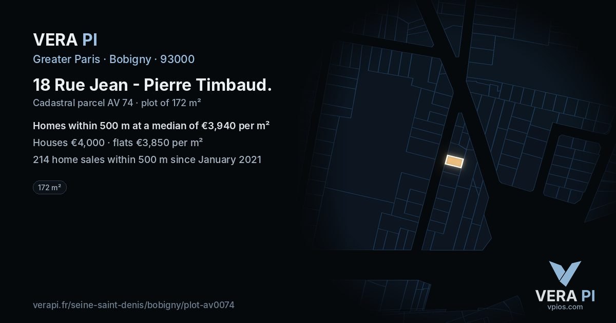 18 Rue Jean - Pierre Timbaud, Bobigny at night – the plot lit, the parcels around coloured by the prices near them