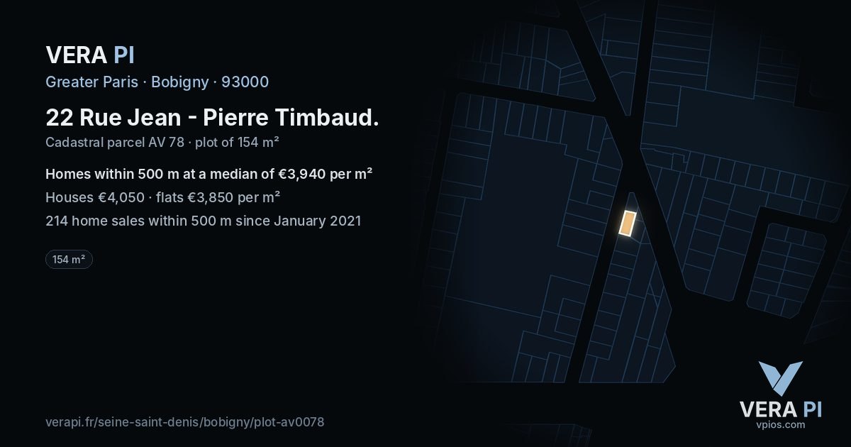 22 Rue Jean - Pierre Timbaud, Bobigny at night – the plot lit, the parcels around coloured by the prices near them