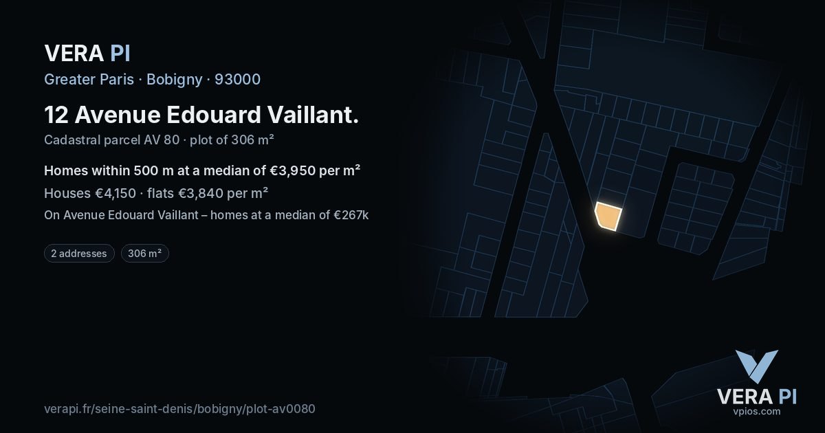 12 Avenue Edouard Vaillant, Bobigny at night – the plot lit, the parcels around coloured by the prices near them