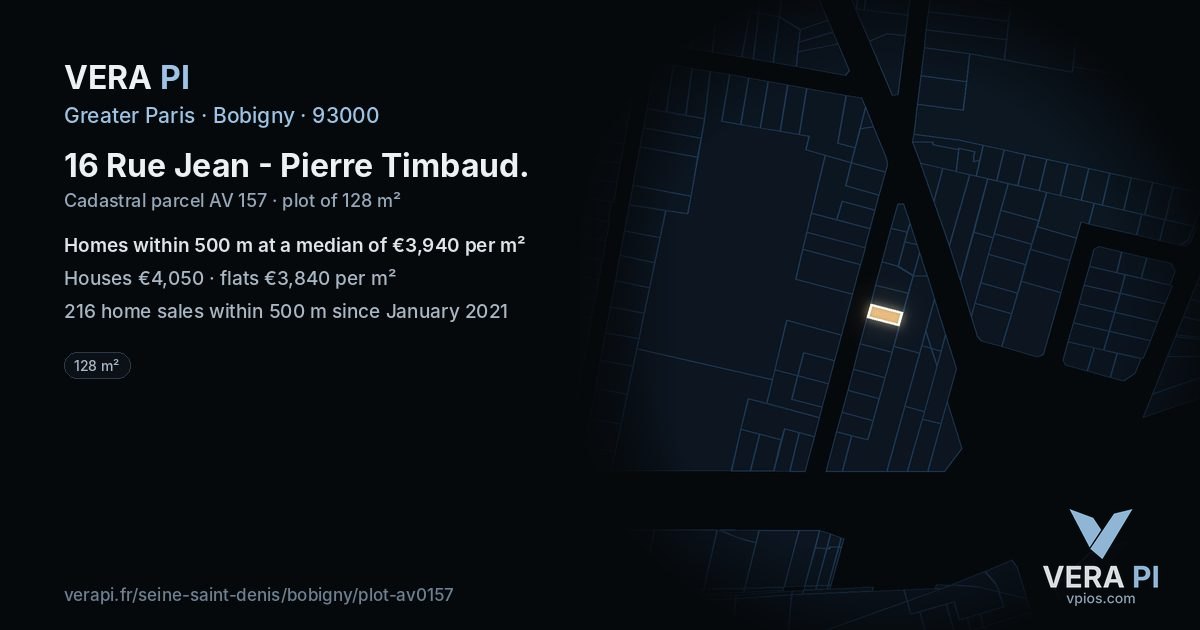 16 Rue Jean - Pierre Timbaud, Bobigny at night – the plot lit, the parcels around coloured by the prices near them