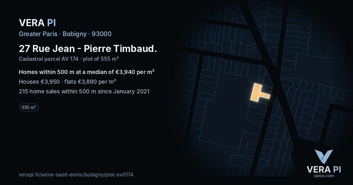 27 Rue Jean - Pierre Timbaud, Bobigny at night – the plot lit, the parcels around coloured by the prices near them