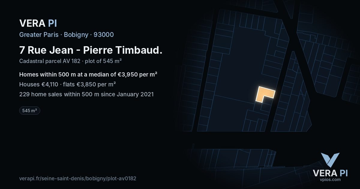 7 Rue Jean - Pierre Timbaud, Bobigny at night – the plot lit, the parcels around coloured by the prices near them