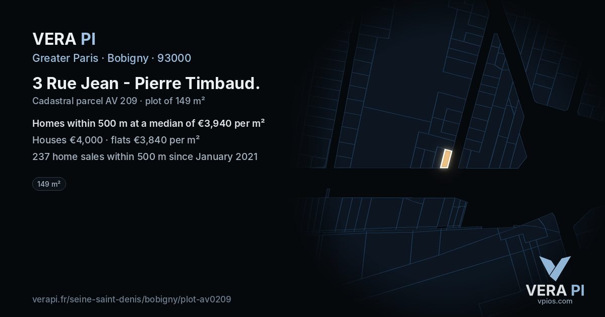 3 Rue Jean - Pierre Timbaud, Bobigny at night – the plot lit, the parcels around coloured by the prices near them