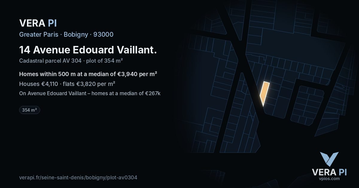 14 Avenue Edouard Vaillant, Bobigny at night – the plot lit, the parcels around coloured by the prices near them