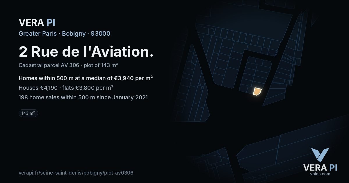 2 Rue de l'Aviation, Bobigny at night – the plot lit, the parcels around coloured by the prices near them