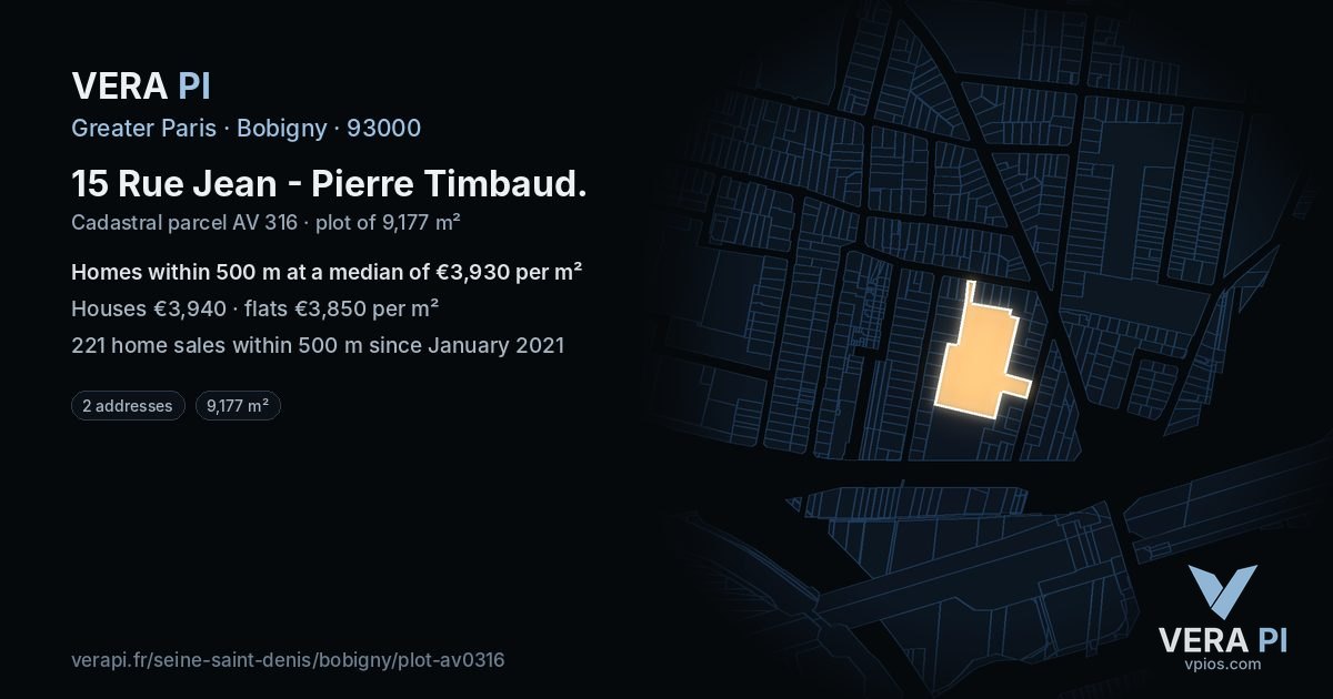 15 Rue Jean - Pierre Timbaud, Bobigny at night – the plot lit, the parcels around coloured by the prices near them