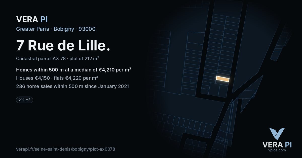 7 Rue de Lille, Bobigny at night – the plot lit, the parcels around coloured by the prices near them
