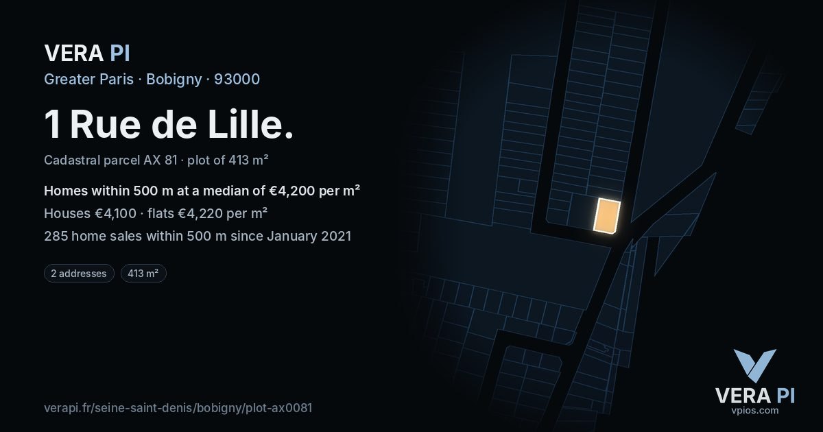 1 Rue de Lille, Bobigny at night – the plot lit, the parcels around coloured by the prices near them