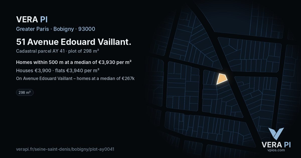 51 Avenue Edouard Vaillant, Bobigny at night – the plot lit, the parcels around coloured by the prices near them